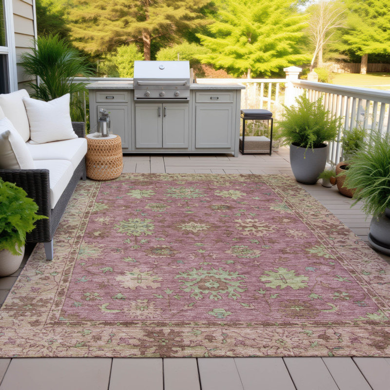 Machine Washable Indoor/Outdoor Xhevrie Pink Rug, Rectangle 5' x 7'6"