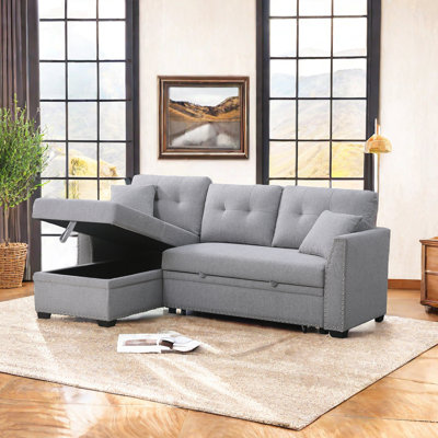 Glenoe Upholstered Pull out Sofa Couch Bed With Storage Chaise