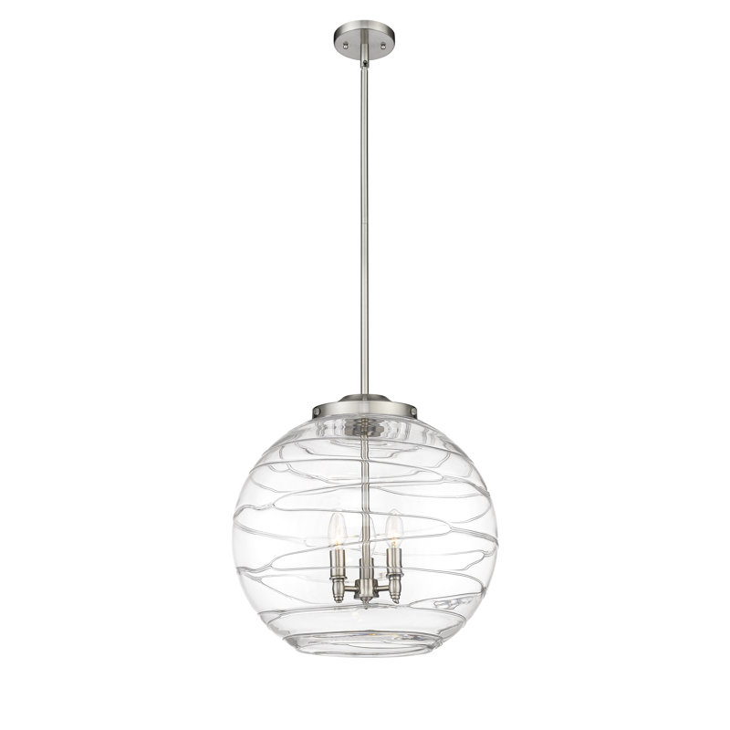 Luminaire suspendu 3 lumières Christly, H 19,5 po x l 17,88 po x P 17,88 po, Argent foncé, Transparent