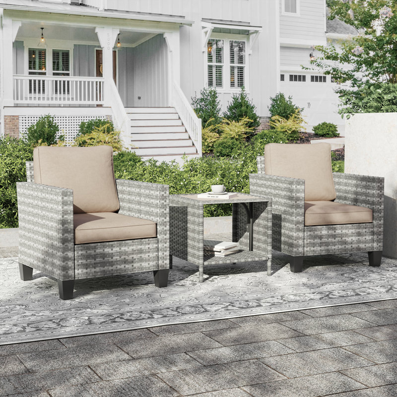 Backman 2 - Person Patio Conversation Set with Cushions, Beige, Gray