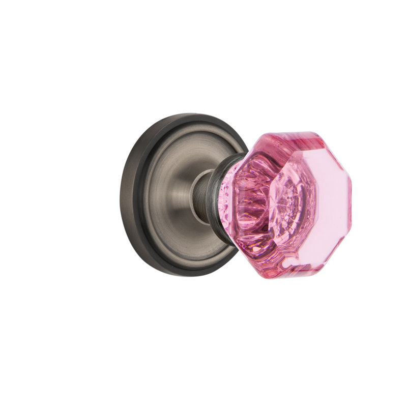 Classic Rosette with Waldorf Pink Door Knob, Antique Pewter
