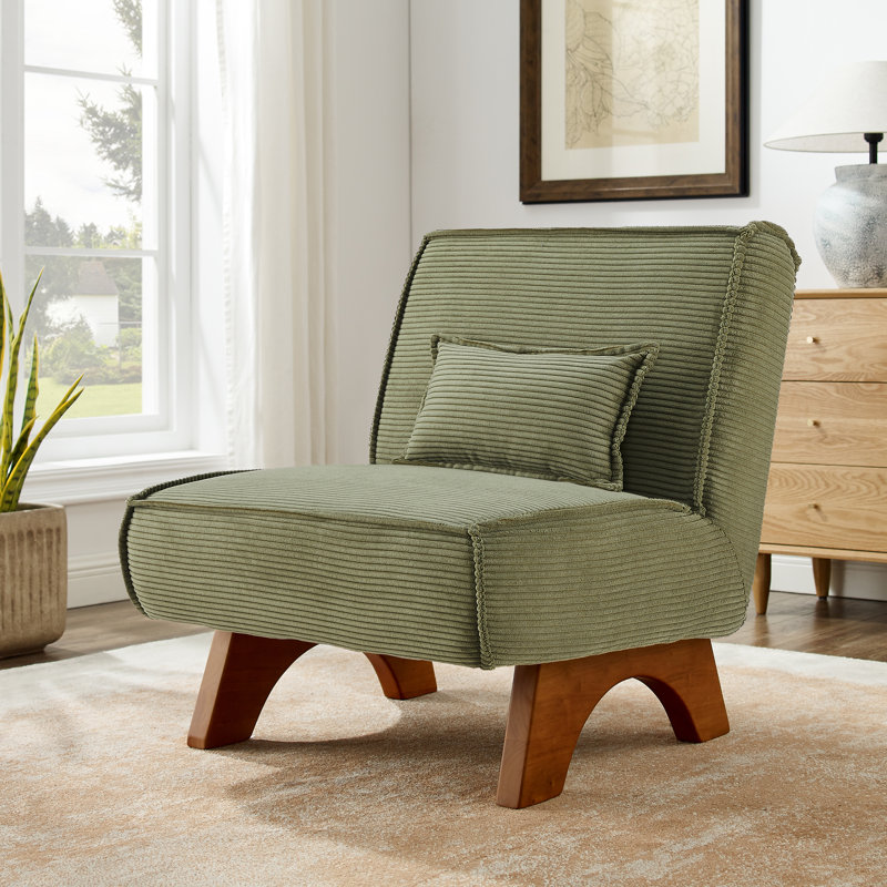 Chaise longue d'appoint rembourrée avec coussin 29,5 po Drayk, Velours côtelé vert clair