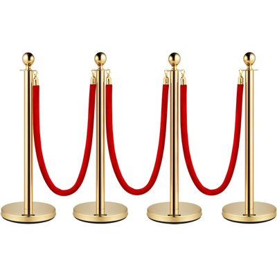 4PCS Stanchion Posts 95 H x 32 W Crowd Control Barrier Set with Red Velvet Rope