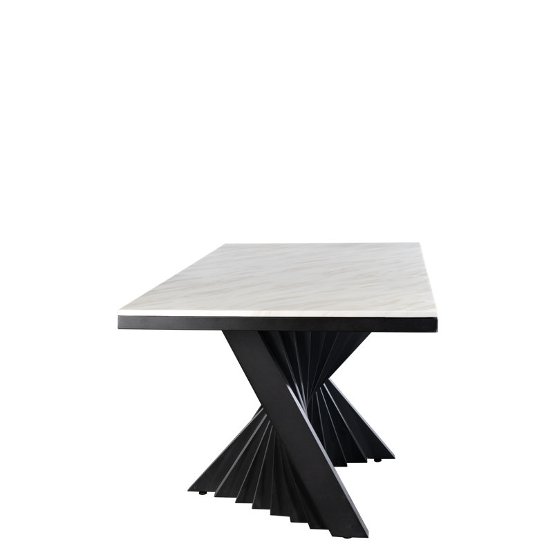 Waterfall Dining Table Set and Woven Pattern Chairs – 7 Piece Modern Dining Room Set