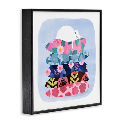 Chat endormi sur des coussins à motifs, estampe numérique, design par Angie Rozelaar