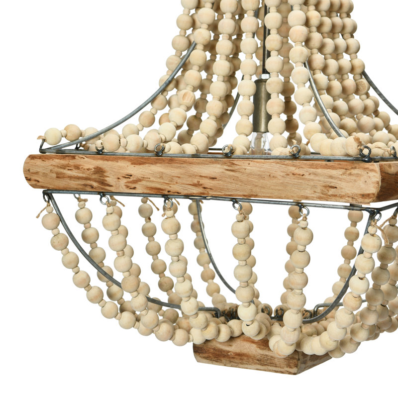 Anagnos Decorative Metal and Draped Wood Bead Chandelier, Natural
