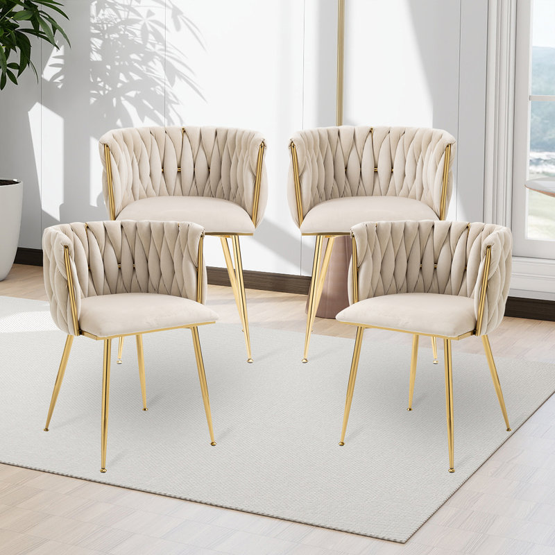 Ensemble de 4 chaises de salle à manger, chaises en velours avec pieds en métal doré, chaises d'appoint capitonnées pour le salon et la salle à manger modernes (beige)