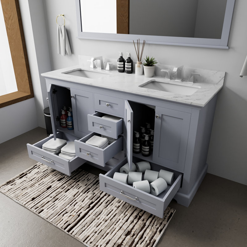 Dukes 60 in. W x 22 in. D Double Bath Vanity, Dark Gray, White Carrara Marble