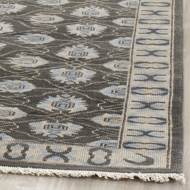 Oushak Oriental Hand-Knotted Wool Charcoal Area Rug, Rectangle 6' x 9'