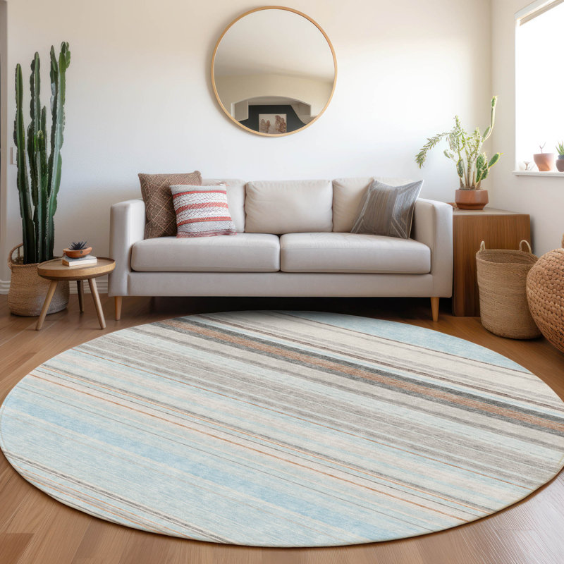 Tapis de qualité supérieure lavable à la machine Prisco Sky, Rond 8 pi