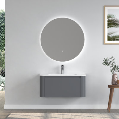 Modern 30" Floating Wall Mount Single Bathroom Vanity With Ceramic Sink Top