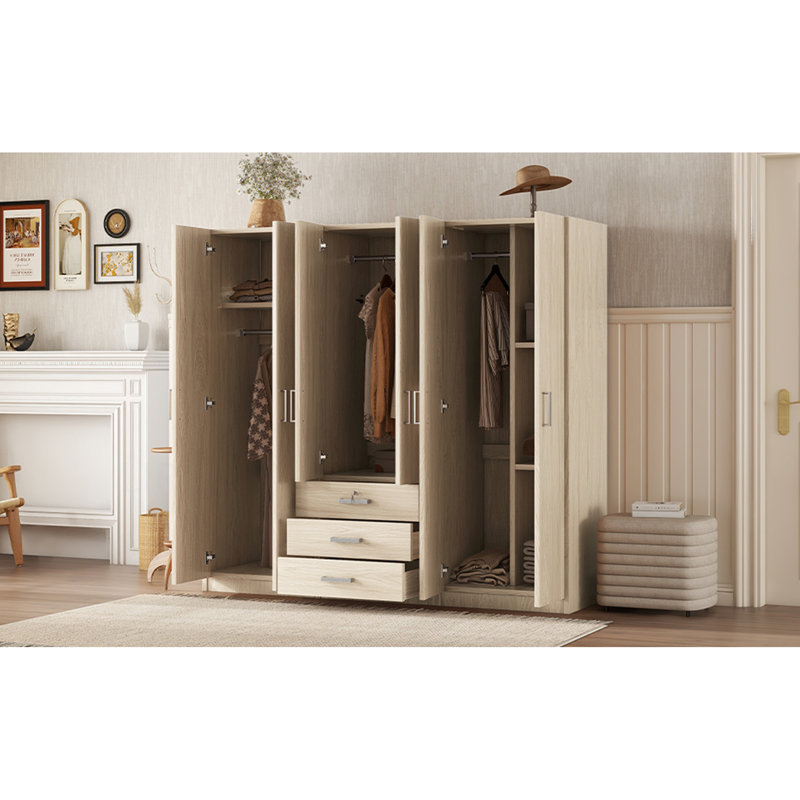 Rangement pour garde-robe en bois à 6 portes avec 6 grands tiroirs, Brown