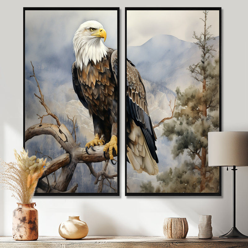 «Bold Eagle Noble Perch», art mural brun, Impression encadrée flottante, H 32 po x l 32 po, Noir, noir, noir, noir