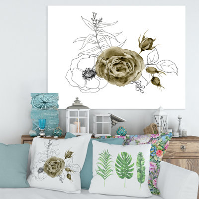 Anémone Bouquet de fleurs avec branches d'eucalyptus I - Peinture sur toile