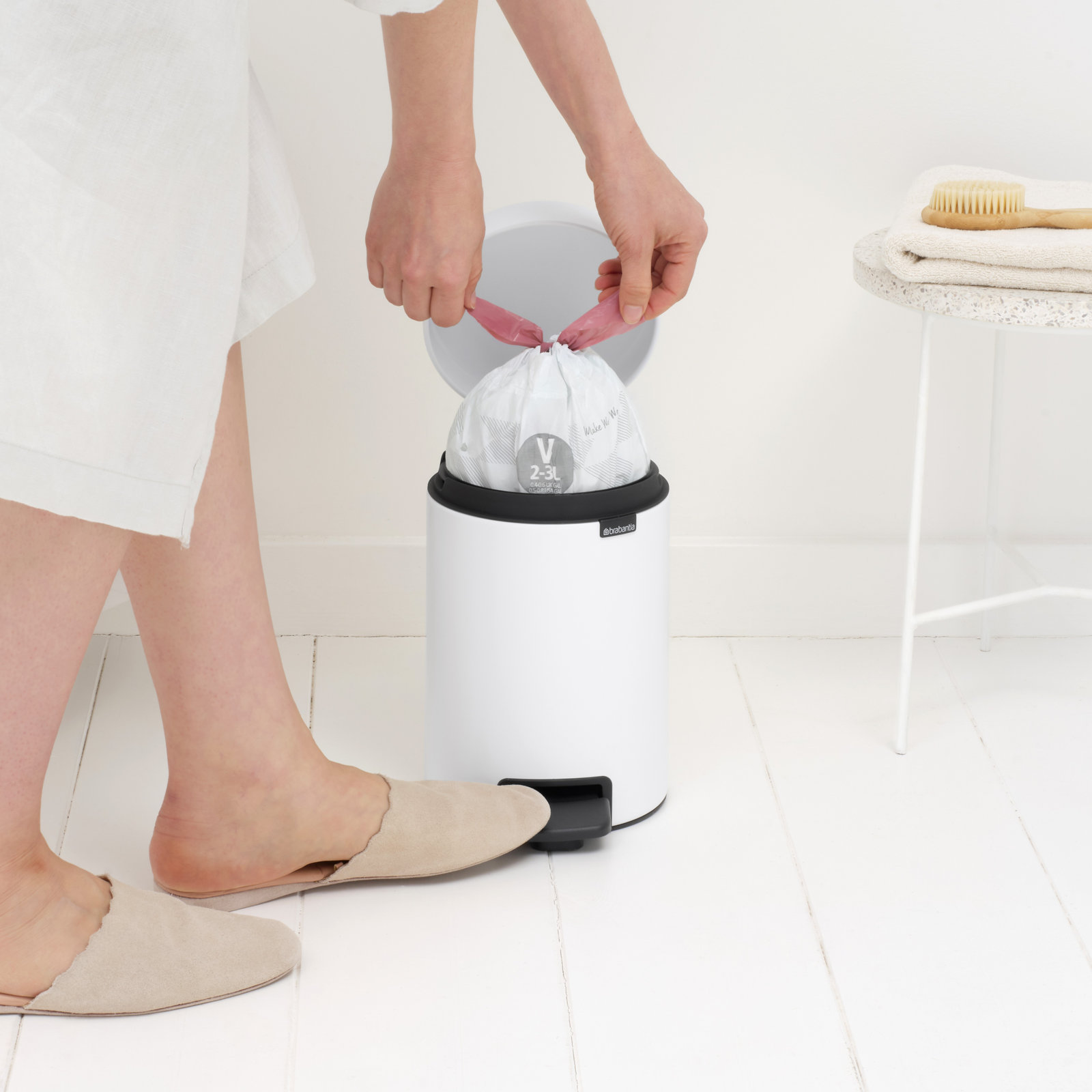 Brabantia NewIcon Step On Trash Can, 0.8 Gallon (3 Liter), White