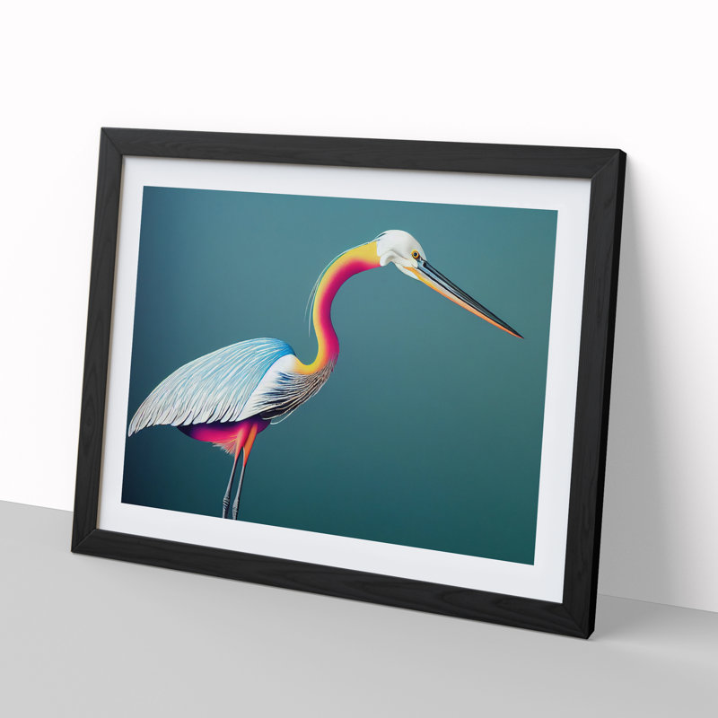 Inconceivable Heron Bird - Single Picture Frame Print, 46cm H x 64cm W x 2cm D, Black