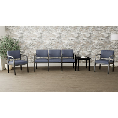 Lenox Wood Waiting Reception Commercial Grade Furniture Set / 2-Guest Chair, 3-Seater Tandem And End Table
