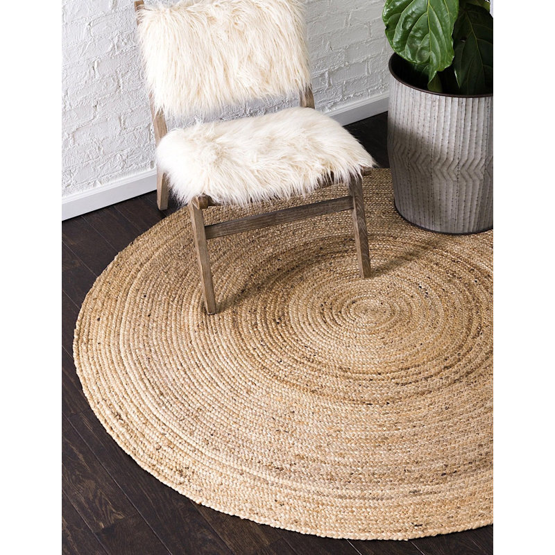 Tapis beige en jute / sisal tressé à la main Vinny Southwestern, Rond 8 pi