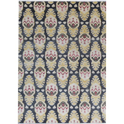 Tapis noir et doré de haute qualité noué à la main