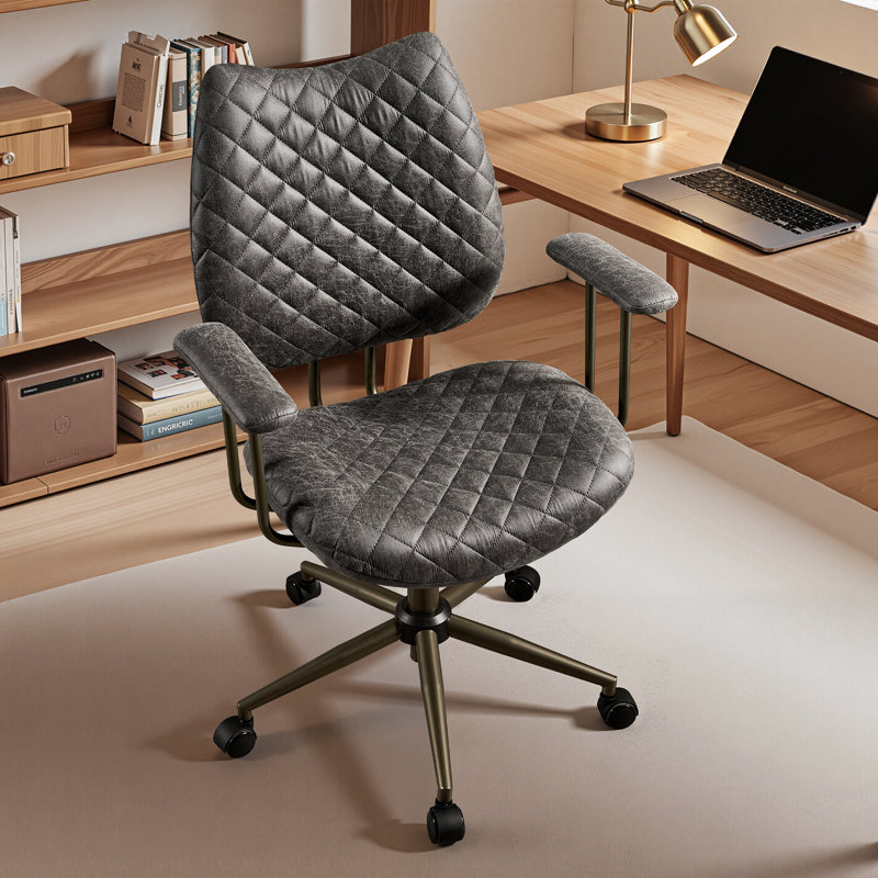 Ergonomic Office Desk Chair With Arms, Pu Or Suede Leather, Adjustable Swivel For Home, Dorm, Vanity & Study, Gray Suede
