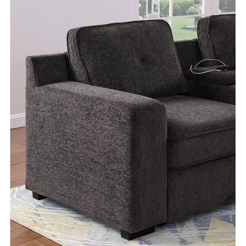 Sleeper Sectional Tufted Sofa Bed With Storage Chaise, Brown Chenile