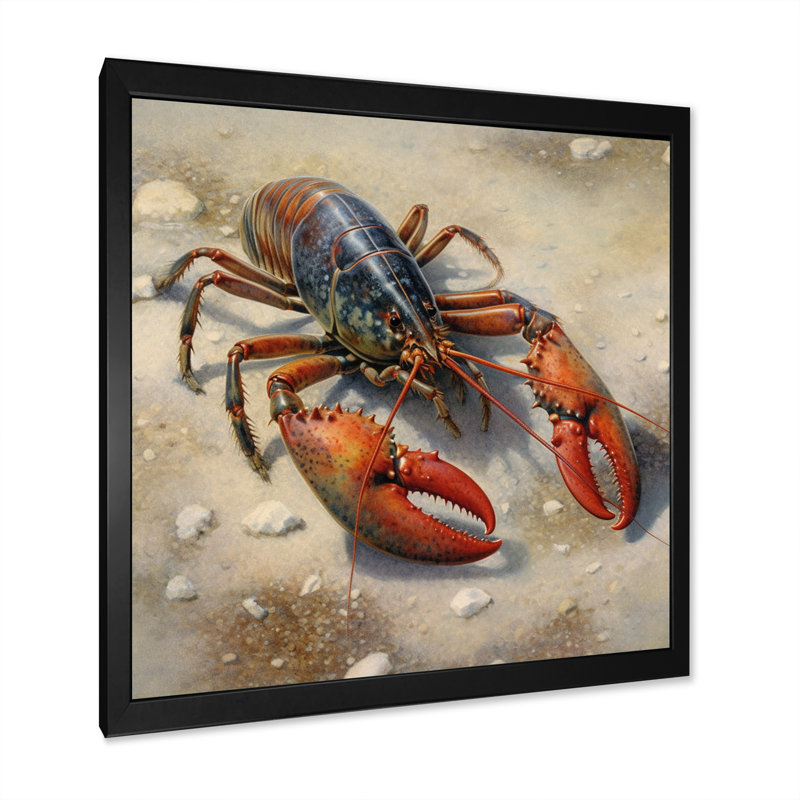 Homard délicatesse marine II sur toile, H 16 po x l 16 po x P 1 po, Cadre simple noir