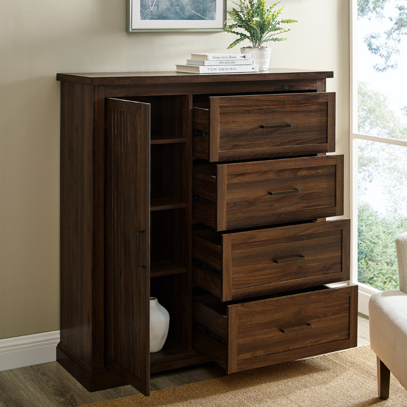 Armoire de rangement à 4 tiroirs Arisbet, Noyer foncé