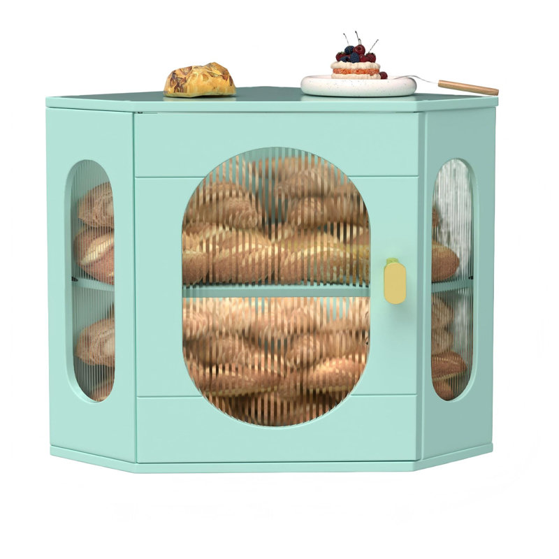 Boîte à pain d'angle, grande boîte à pain en bois, bac à pain à double couche, boîte à pain en bambou, organisateur de cuisine de ferme avec fenêtre en acrylique (vert)