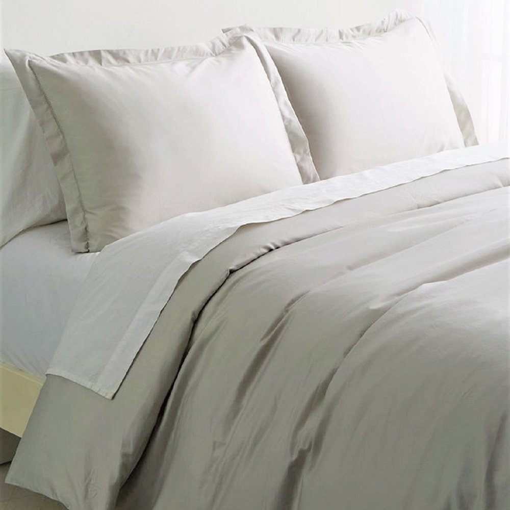 Austri Egyptian Cotton Duvet Cover Set, Light Gray, King Duvet Cover + 2 King Shams