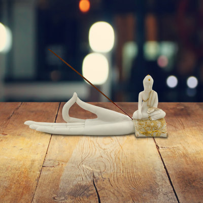 9.50"W White Buddha Hand Incense Burner