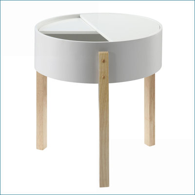 Table basse blanche et bois naturel pour le salon avec rangement caché & amp; Dessus robuste