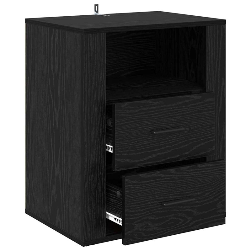 35cm W Manufactured Wood Bedside Table, Black Oak
