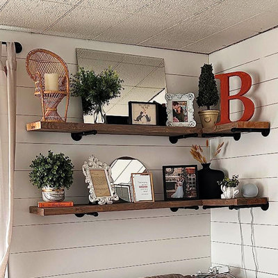 12 Inch Pipe Shelf Brackets, Heavy Duty Industrial Iron Floating Shelves Brackets