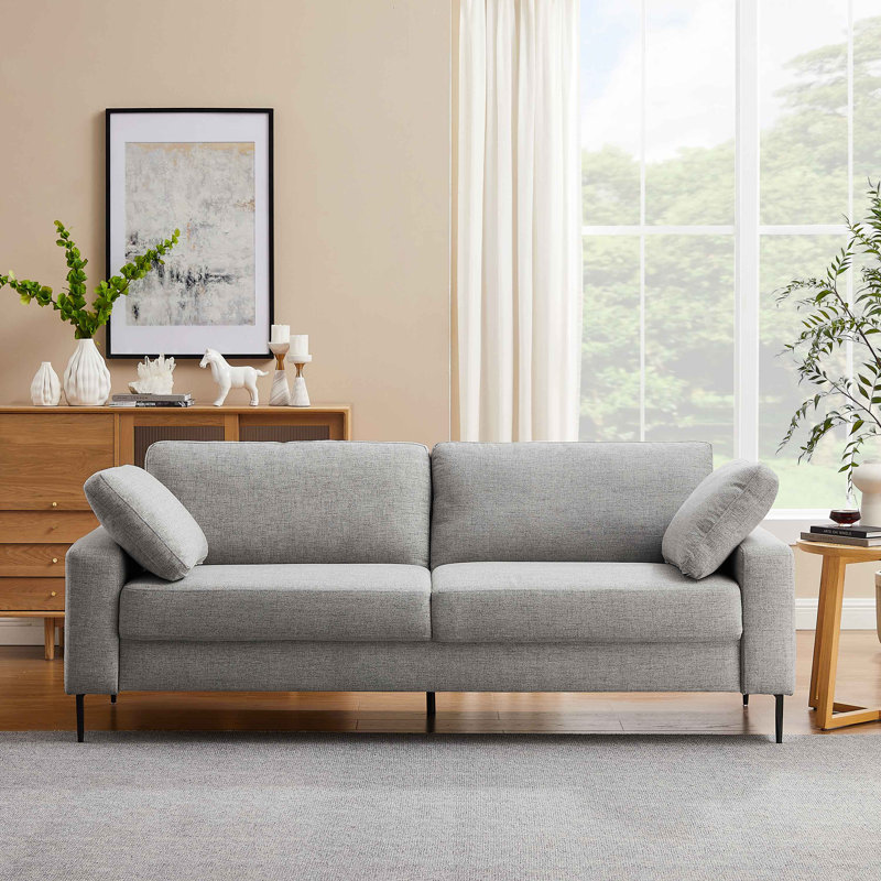 Etta 214.1Cm Velvet Square Arms Sofa, Light Grey Polyester