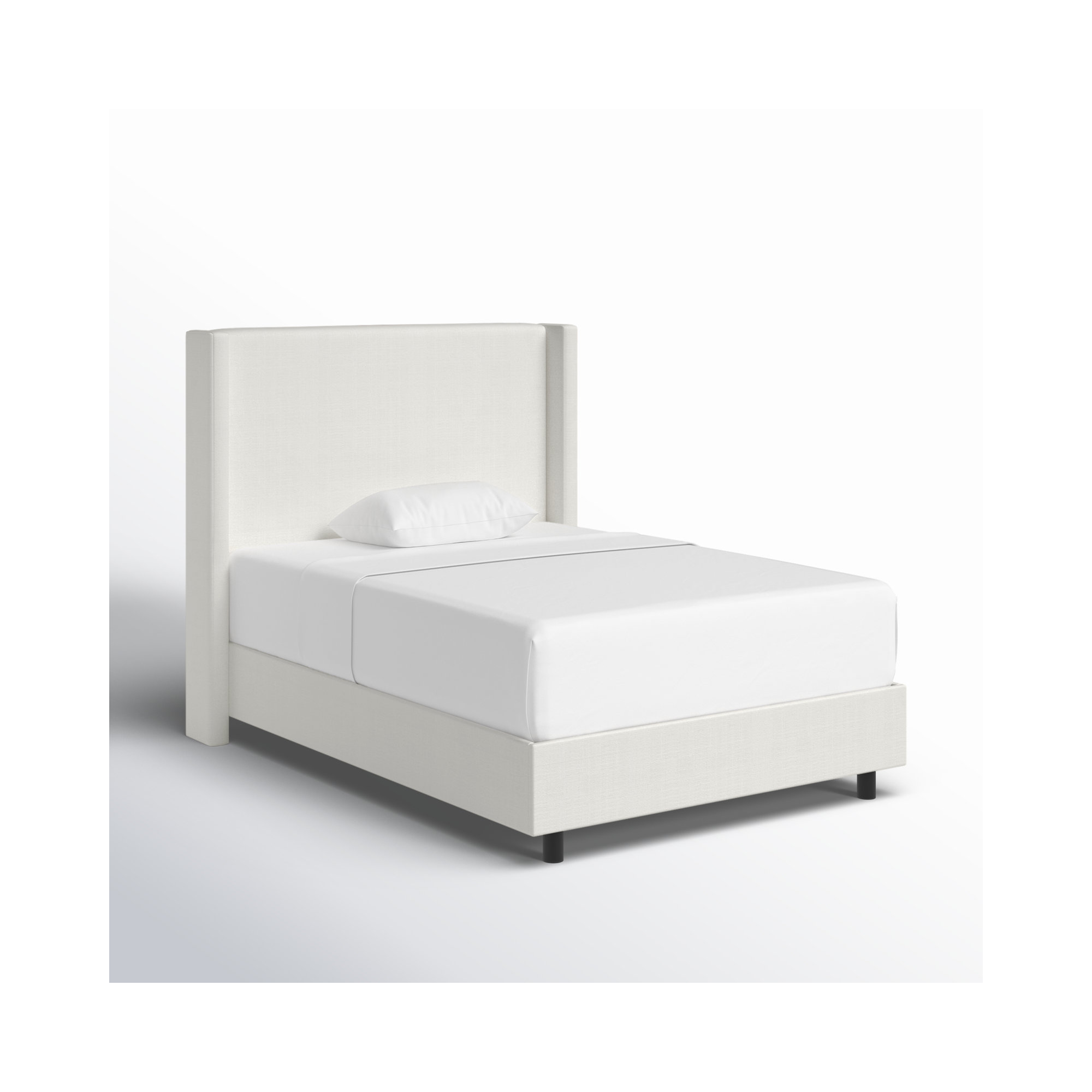 Hanson Upholstered Wingback Bed, Twin, Zuma White Textured Linen