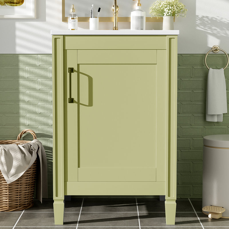 20" Single Bathroom Vanity With Ceramic Sink, Green