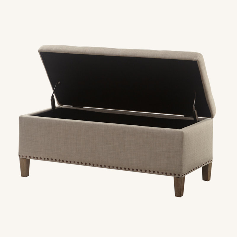 Banc de rangement capitonné à fermeture douce, Gris clair