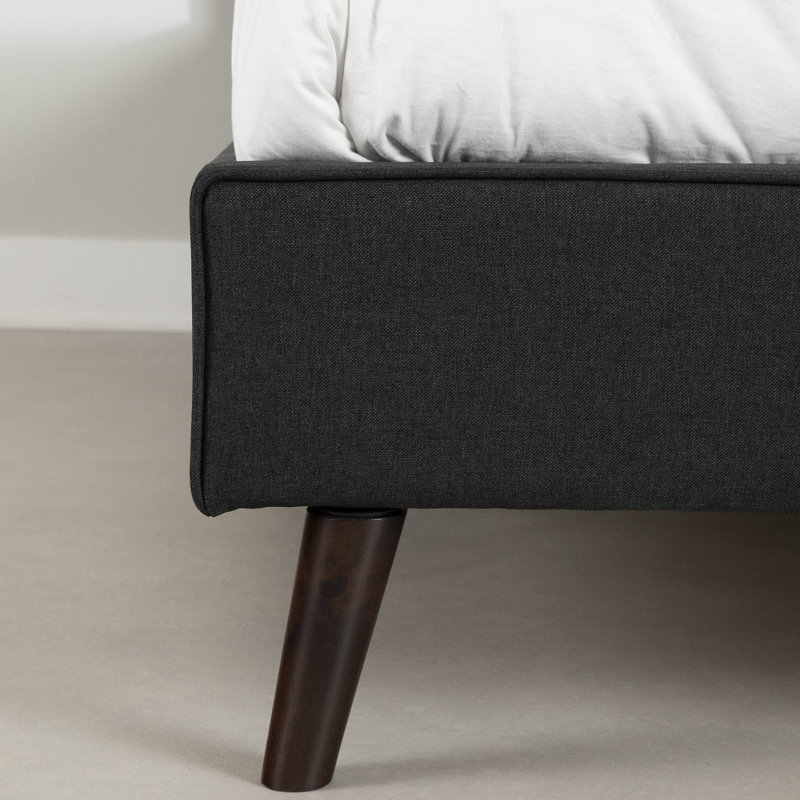 Matte Charcoal Upholstered Queen Bed with Headboard and Slats