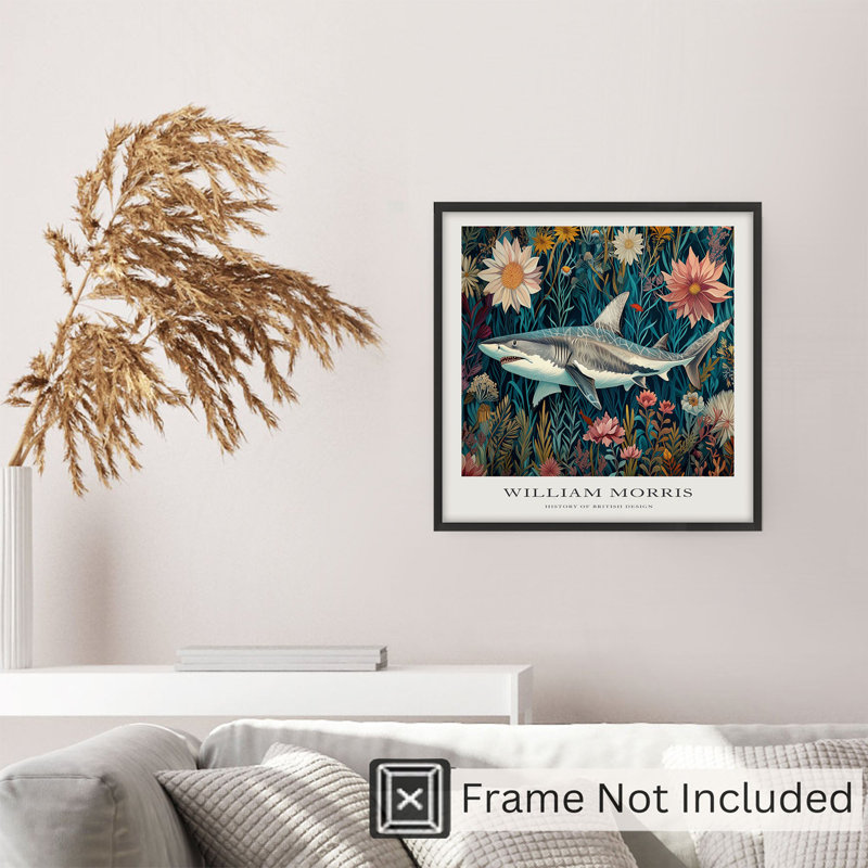 Animals William Morris Shark Cottage Unframed Art Print, 24" H x 24" W