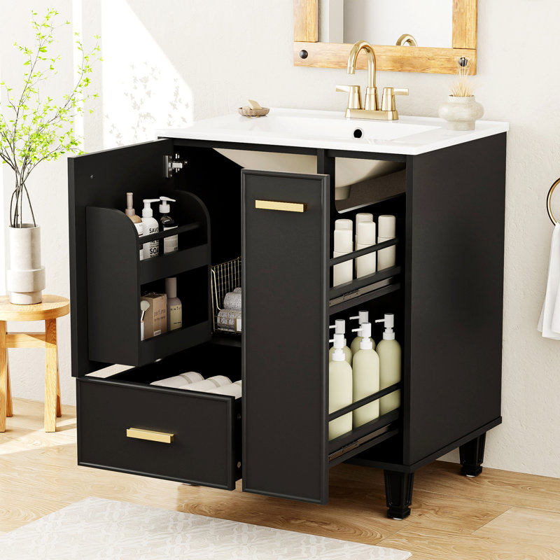 Meuble-lavabo de salle de bain avec lavabo, armoire de salle de bain avec tiroir de rangement, Noir