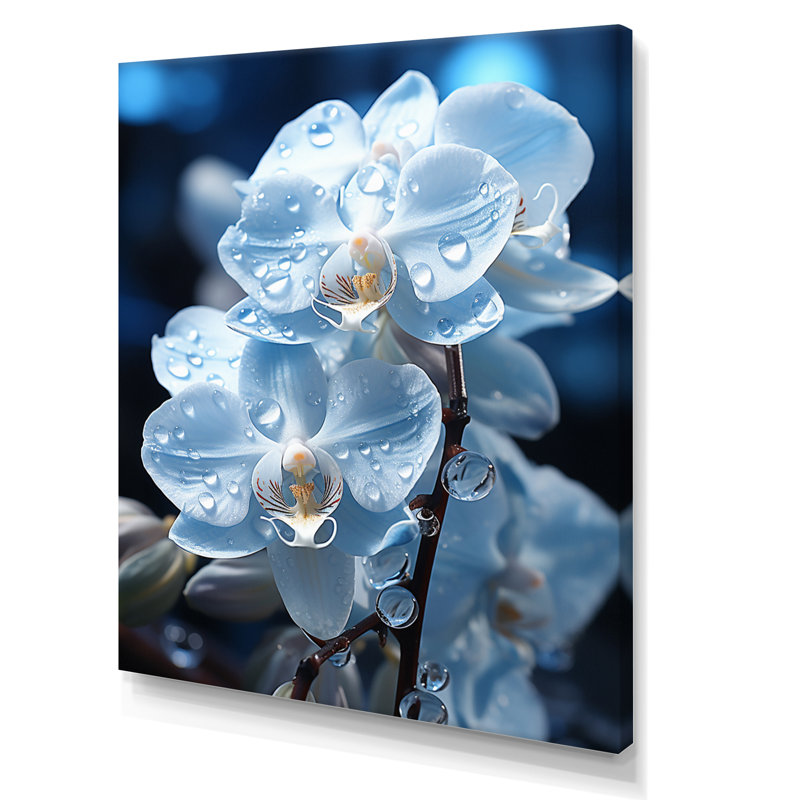 «Walta Blue White Flower Field Pearlescent Orchids», reproduction d'art sur toile encadrée, H 32 po x l 24 po x P 1 po