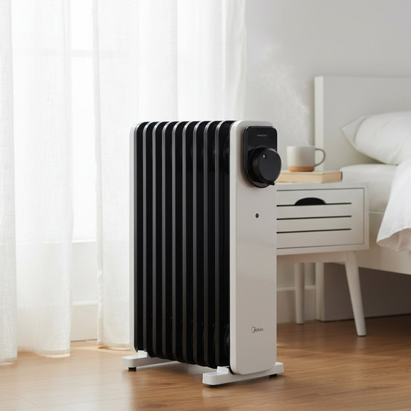 Living And Home 1000W 3412 BTU Electric Radiator Space Heater with Adjustable Thermostat, Black/White