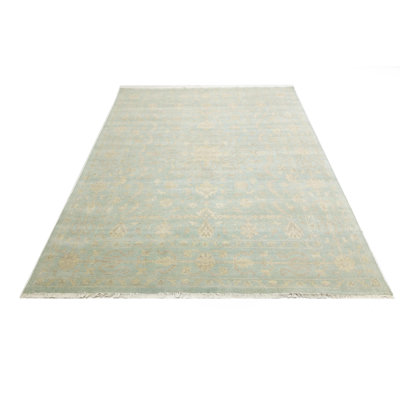 Muted Aqua Blue Floral Transitional 8x10 Oriental Rug