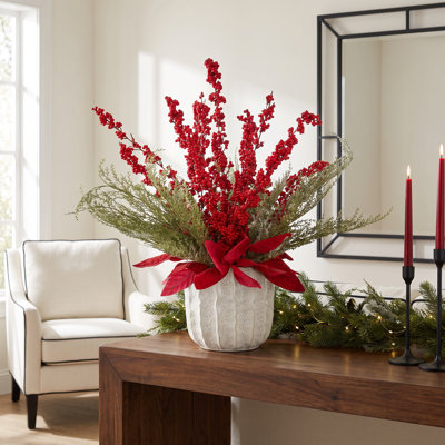 Holiday Cedar, Berry and Magnolia Leaf Arrangement
