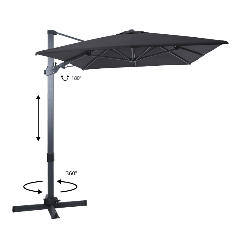 Briyelle 300 cm W X 200 cm D Cantilever Parasol with Manual Lift, Grey, Grey