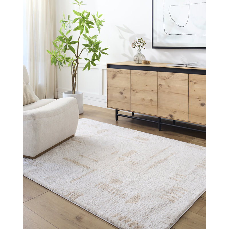 Machine Washable Shaggy Boho Beige Area Rug, Rectangle 200 x 275cm