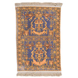 Hand Knotted Wool Area Rug in Navy