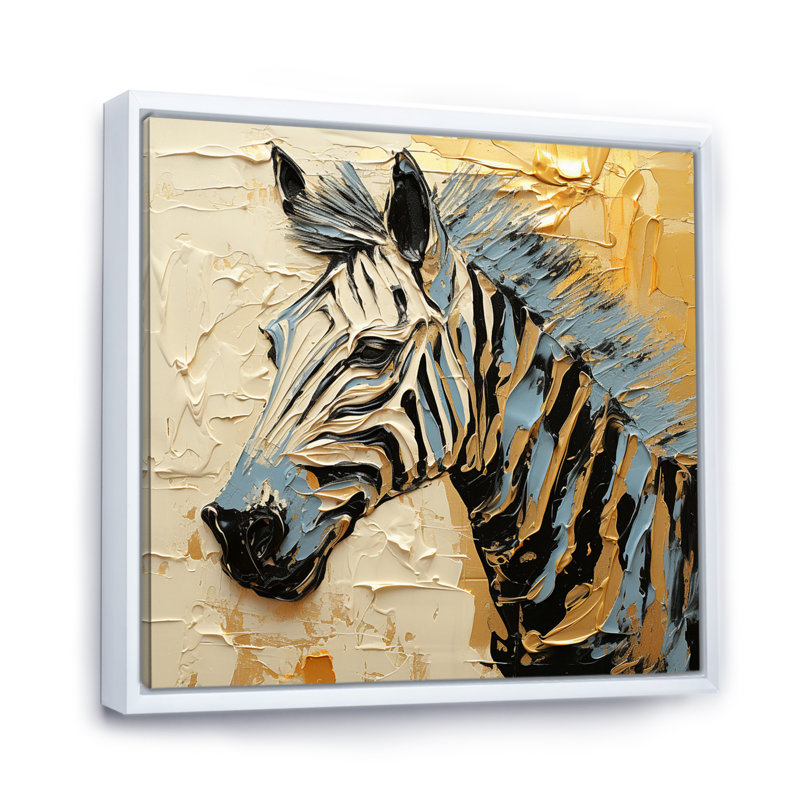 Noir, jaune, zèbre, zèbre encadré sur toile, H 16 po x l 16 po x P 1 po, Blanc