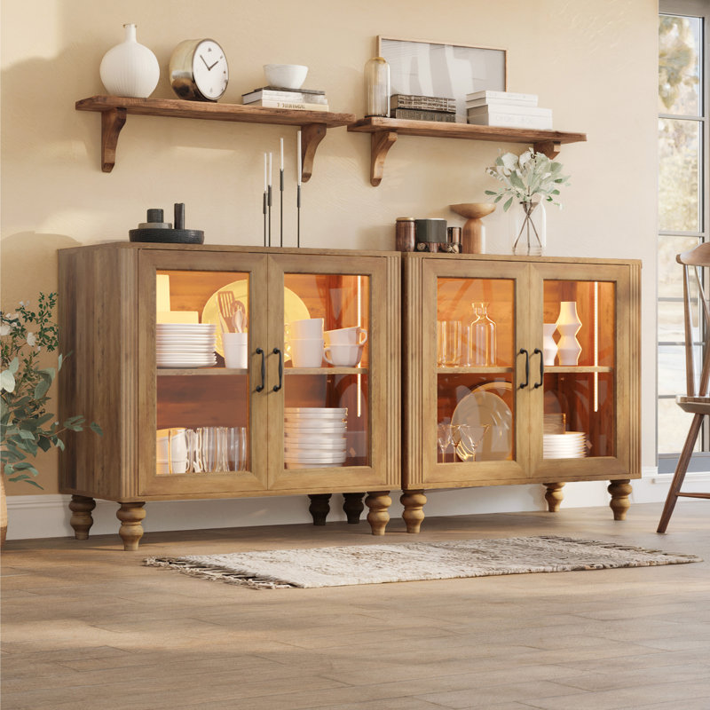 62.8" Sideboard With Led Light, Oak