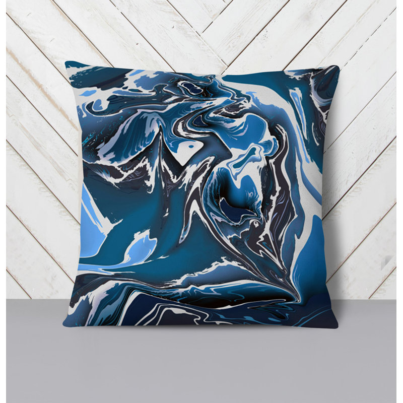 Throw Pillow With Insert, 16"H x 16"W, Blue Abstract 1